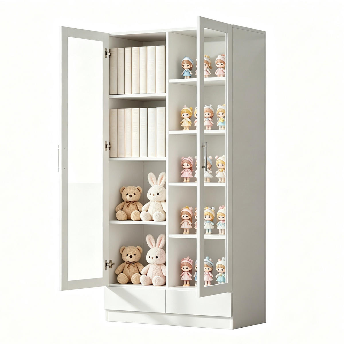 GLASTÜRSCHRANK Weiß mit zwei Schubladen 80×40×160 cm aus MDF & Glas - Weiß, Holzwerkstoff (80/160/40cm) - Luhomfu