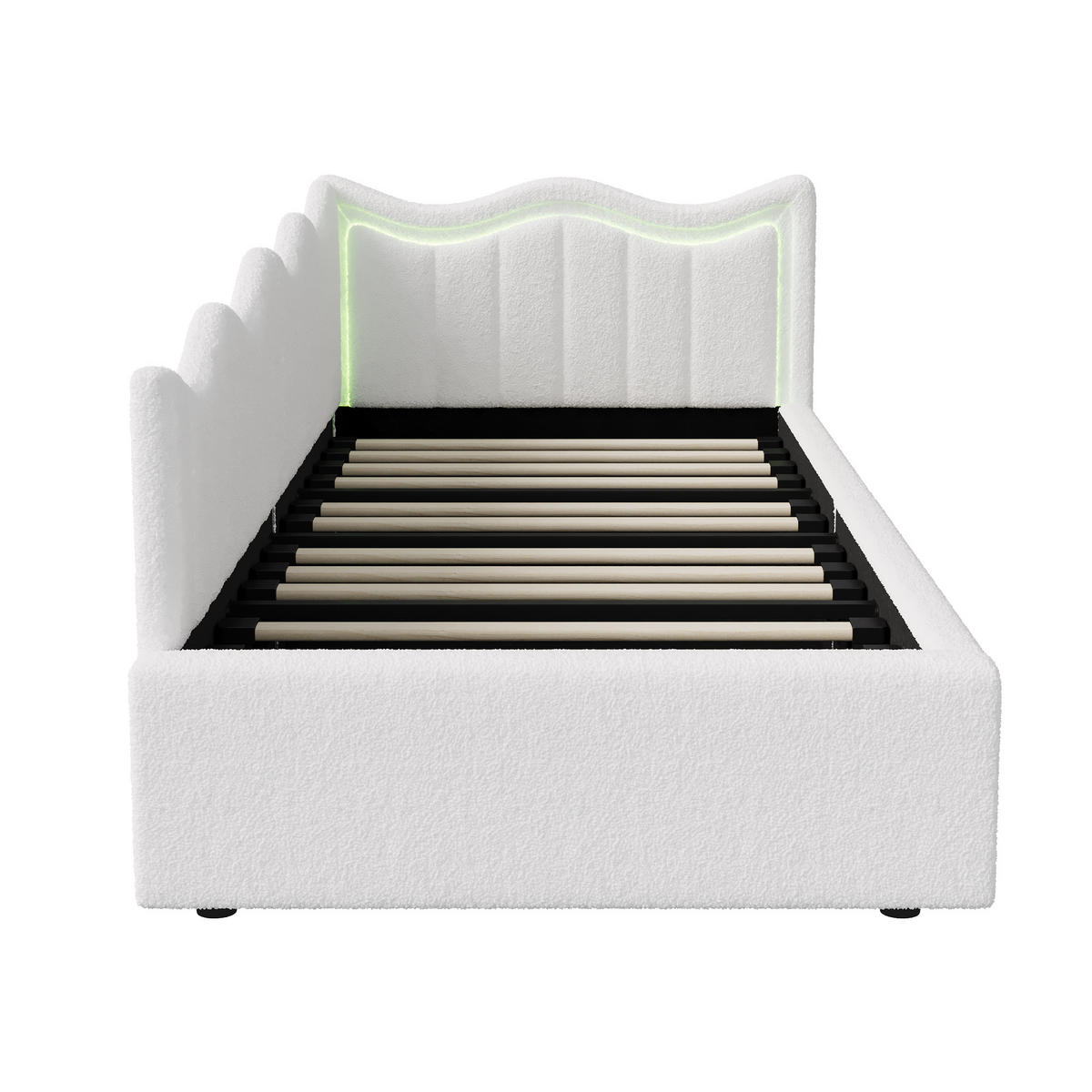 POLSTERBETT 90x200 cm LED Stauraum Kopfteil Samt weiß - Weiß, Holz (90/200cm) - LEBENLANG