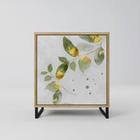 SIDEBOARD ELEGANT BOTANICS, Eichefarben, 57,5x42x67,5 cm, Schwarze Metall-Rahmenfüße - Eichefarben/Multicolor, Holzwerkstoff/Metall (57.5/67.5/42cm) - SpaceRebels