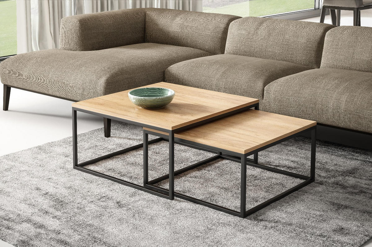 COUCHTISCHEN DUO 2-tlg - Honigeiche/Schwarz, Holzwerkstoff (76/76/39cm) - Meblini