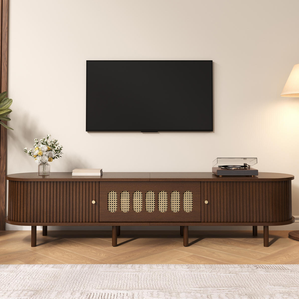 TV-LOWBOARD 180x40x40 cm Nussbaum Rattan 1 Tür MDF Oval - Walnussfarben, Holzwerkstoff (40/40/180cm) - FLIEKS