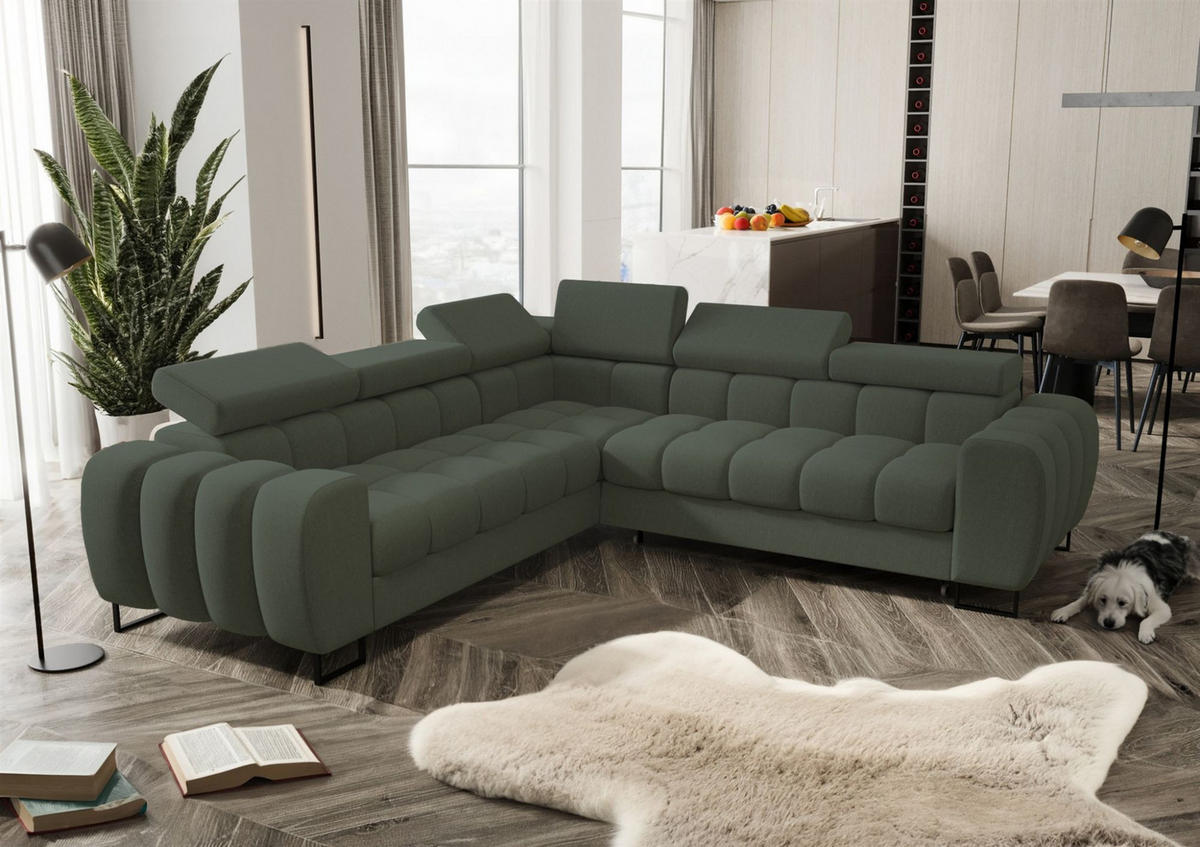 ECKSOFA Bastien Mit Schlaffunktion - Grün, Holzwerkstoff/Textil (260/260cm) - Fun Möbel