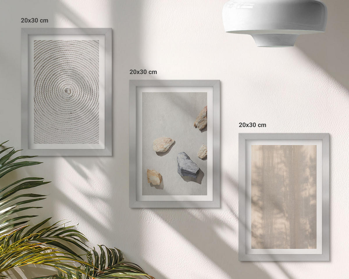 BILDER SET 3er Set - 20x30 cm Silberner Rahmen - Boho-Naturtexturen und -Strukturen - Silberfarben, Kunststoff (20/30cm) - TULUP