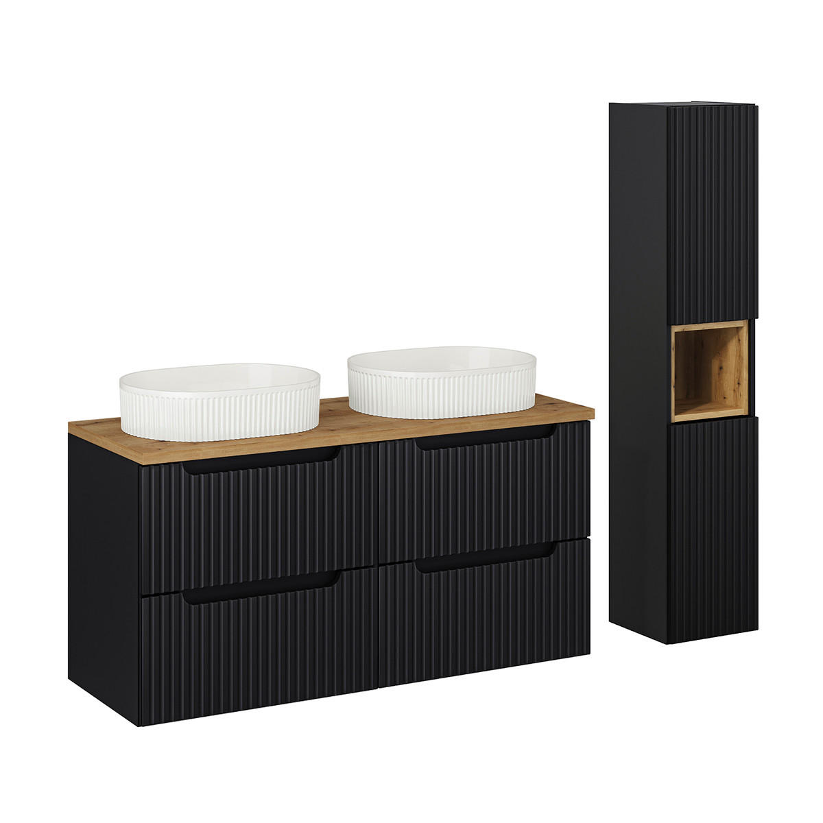 KOUPELNOVÝ NÁBYTEK 120.4cm Riva 2er-Set Černá a dřevěná - černá, kompozitní dřevo (120.4/59/40cm) - Petits-meubles