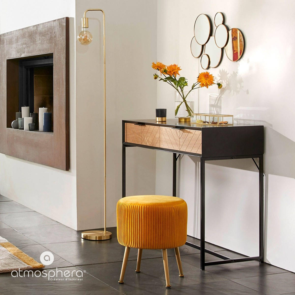 SITZHOCKER mit Beinen Solaro 35/35/41 cm - Gelb, Metall (35/41/35cm) - Atmosphera Createur d´interieur