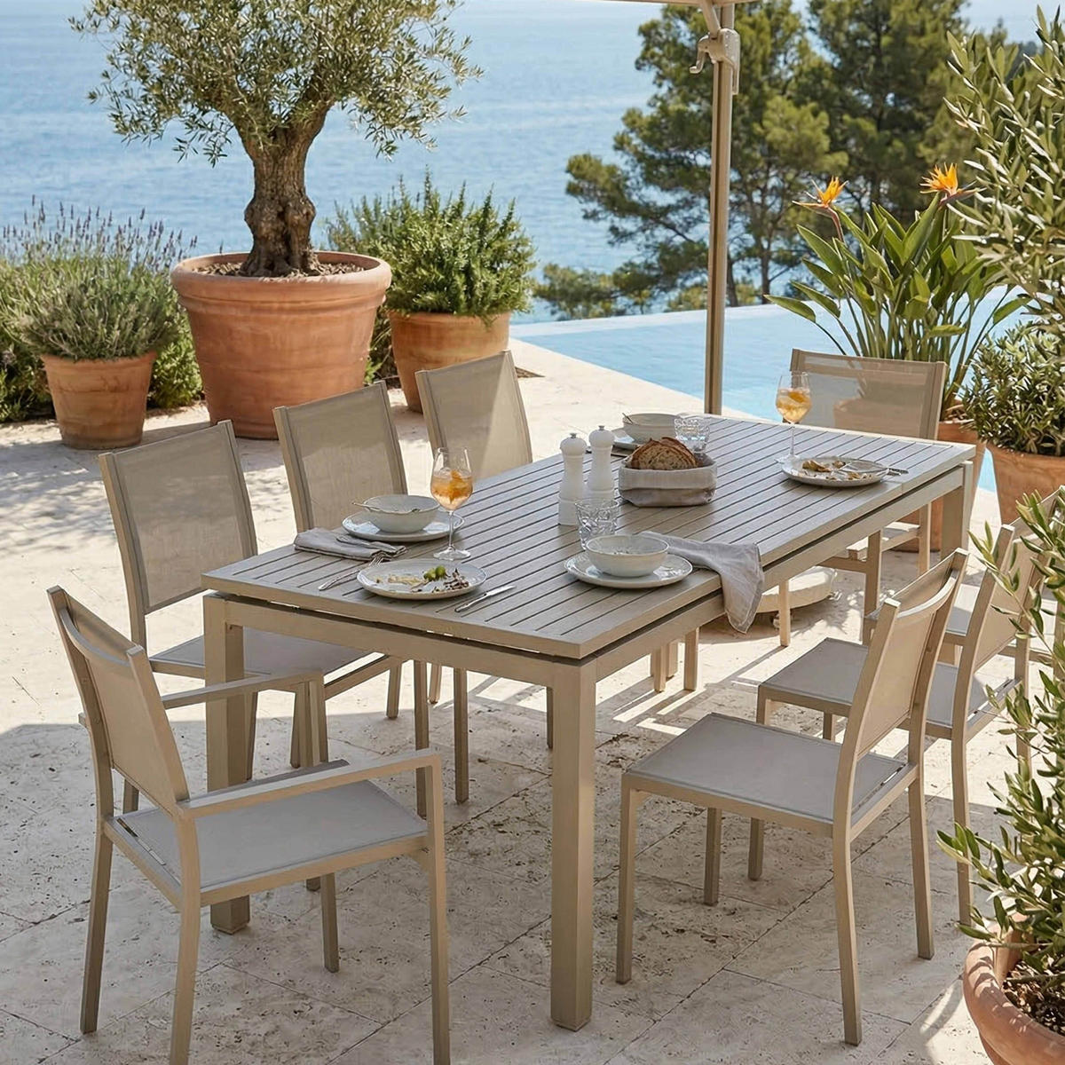 GARTENSET 9-tlg., Beige - Beige, Metall - Oviala
