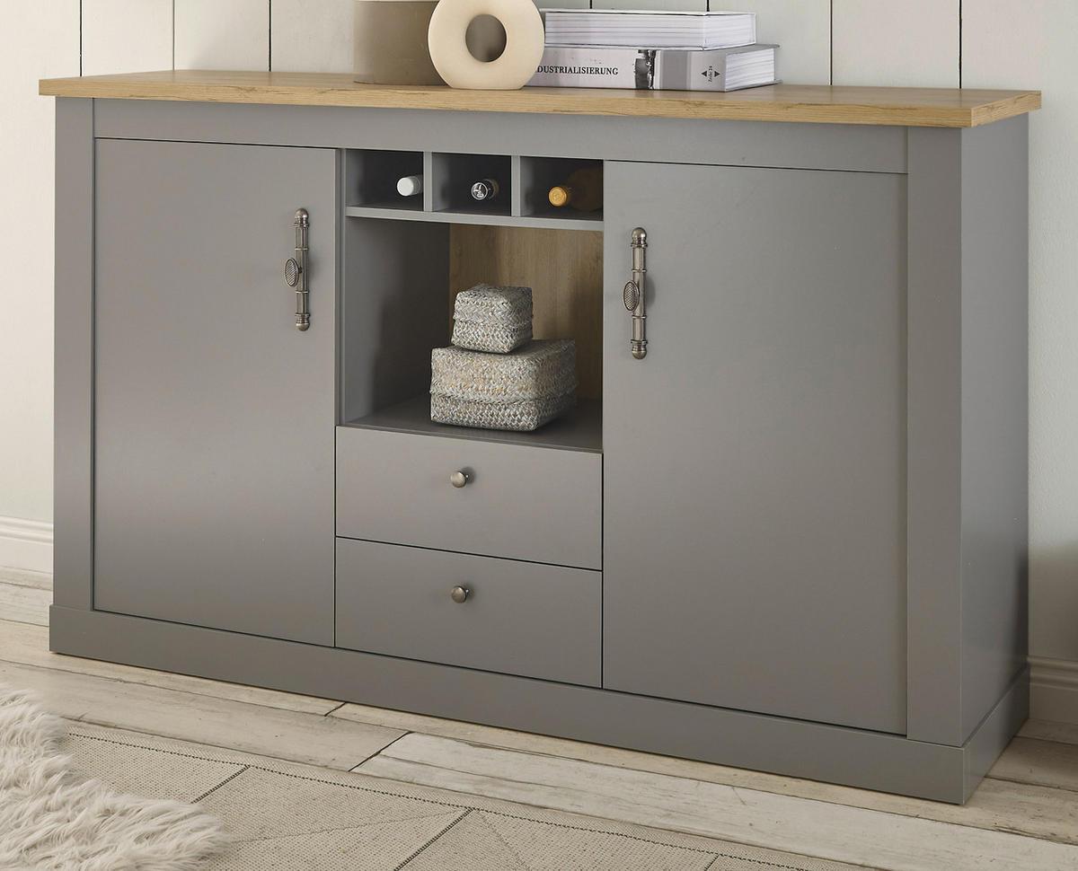 SIDEBOARD grau, Artisan Eiche Landhaus 166 cm, Kommode mit viel Stauraum - Hellgrau/Eiche Artisan, Holzwerkstoff/Metall (166/100/44cm) - Furn.Design