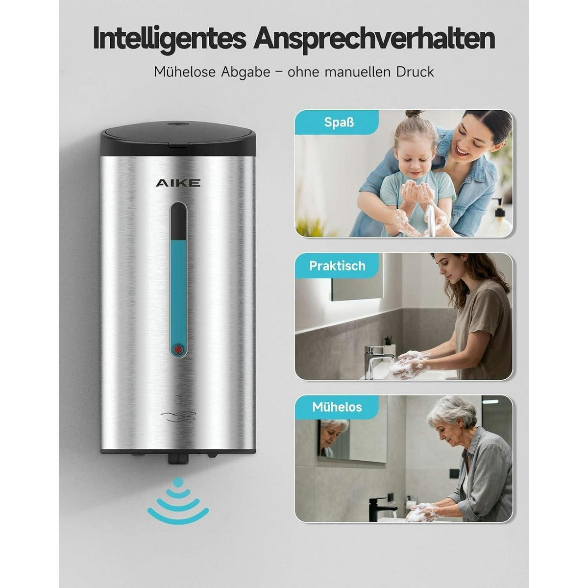 SCHAUMSEIFENSPENDER Edelstahl gebürstet 750ml Wandmontage - Silberfarben, Metall (12/11/24cm)