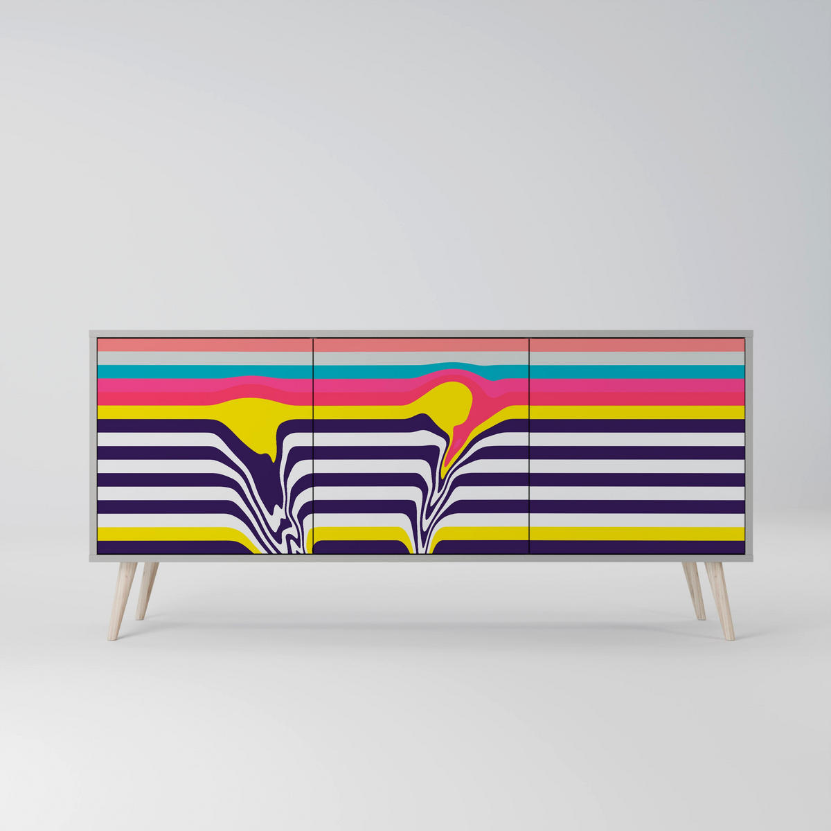 SIDEBOARD TONE COLLAPSE, Eicheneffekt, 164,5x42x77,5 cm, 3 Türen - Eichefarben/Buchefarben, Holzwerkstoff/Buchenholz (164.5/77.5/42cm) - SpaceRebels