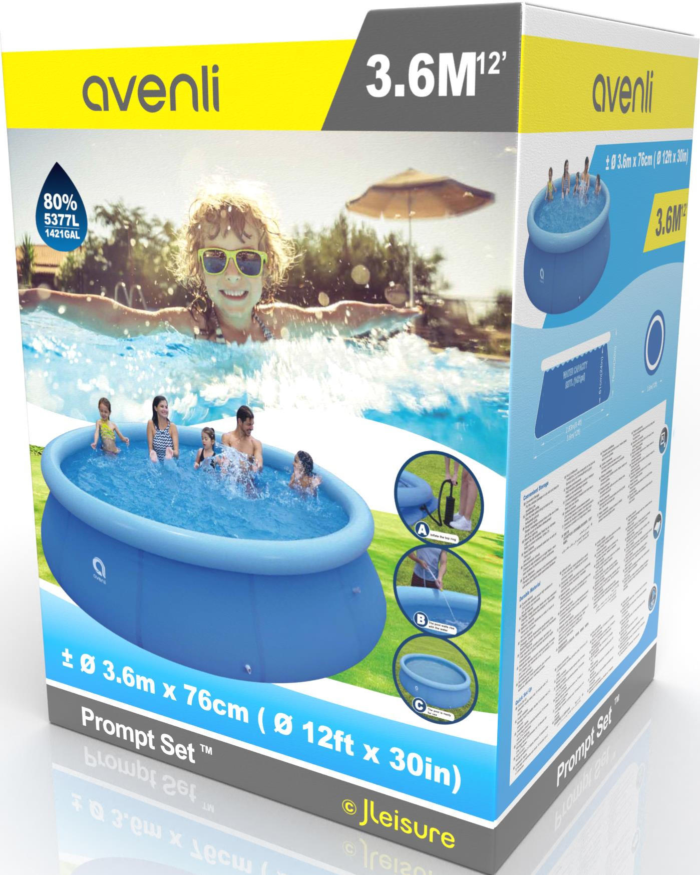 POOL Aufstellpool Ersatzpool Prompt Set rund 360 x 76 cm blau ohne Filterpumpe - Blau, Kunststoff (360/76/360cm) - Avenli