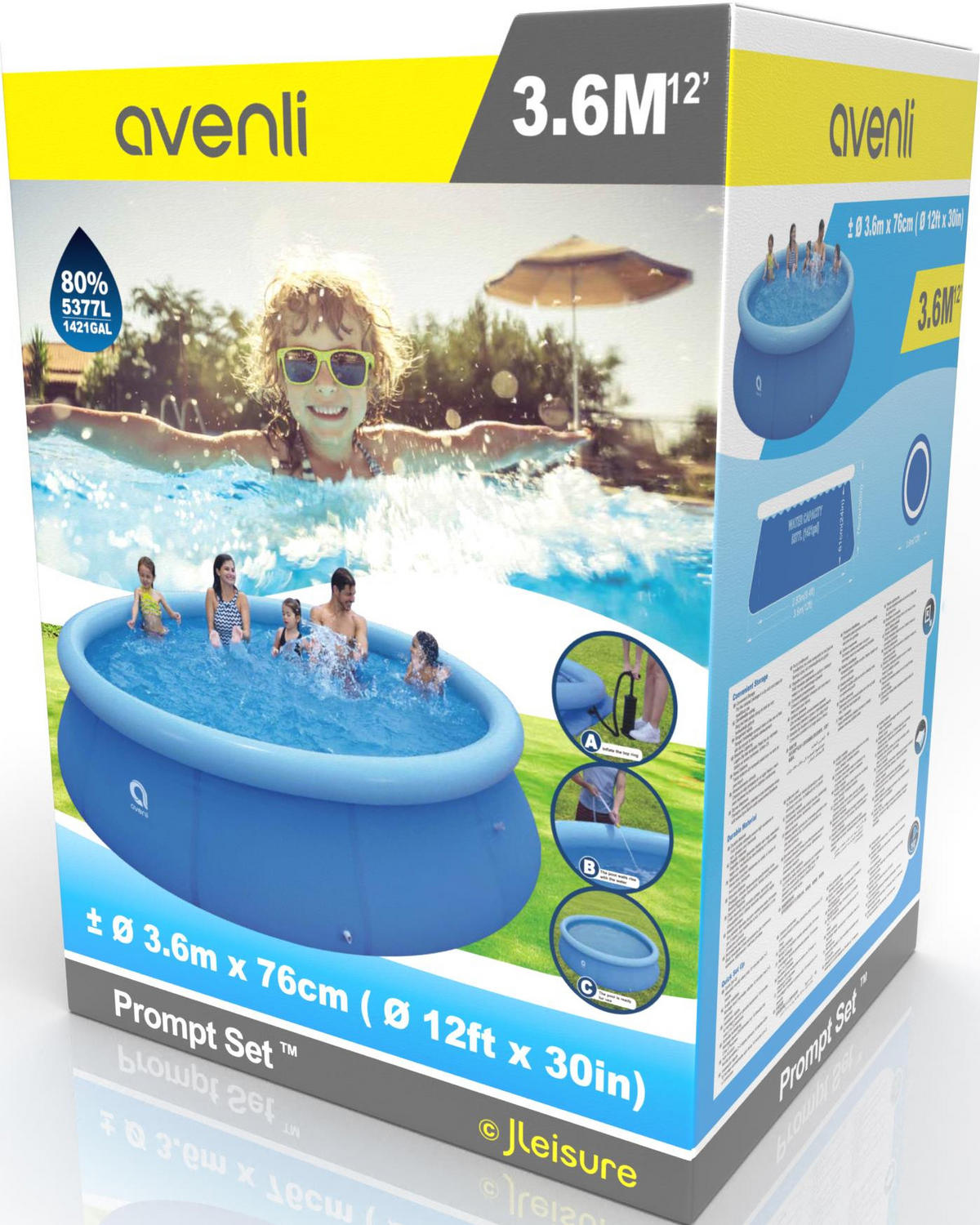 POOL Aufstellpool Ersatzpool Prompt Set rund 360 x 76 cm blau ohne Filterpumpe - Blau, Kunststoff (360/76/360cm) - Avenli