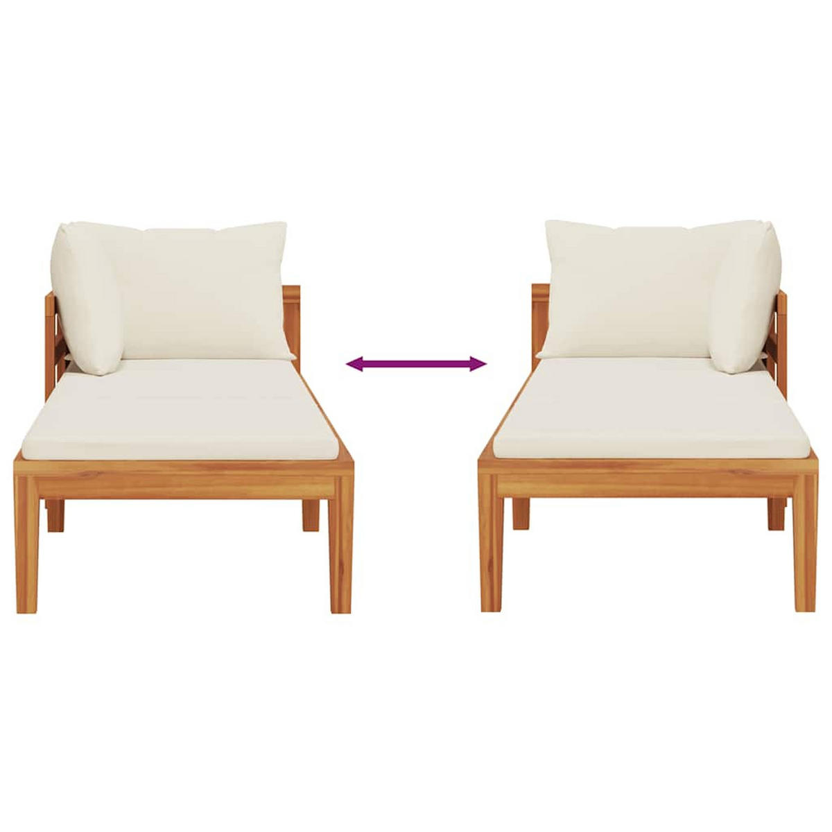 SONNENLIEGE mit Cremeweiß Ksisen und Armlehne, 202/66/60 cm, aus massivem Akazienholz - Weiß, Holz (66/60/202cm) - vidaXL