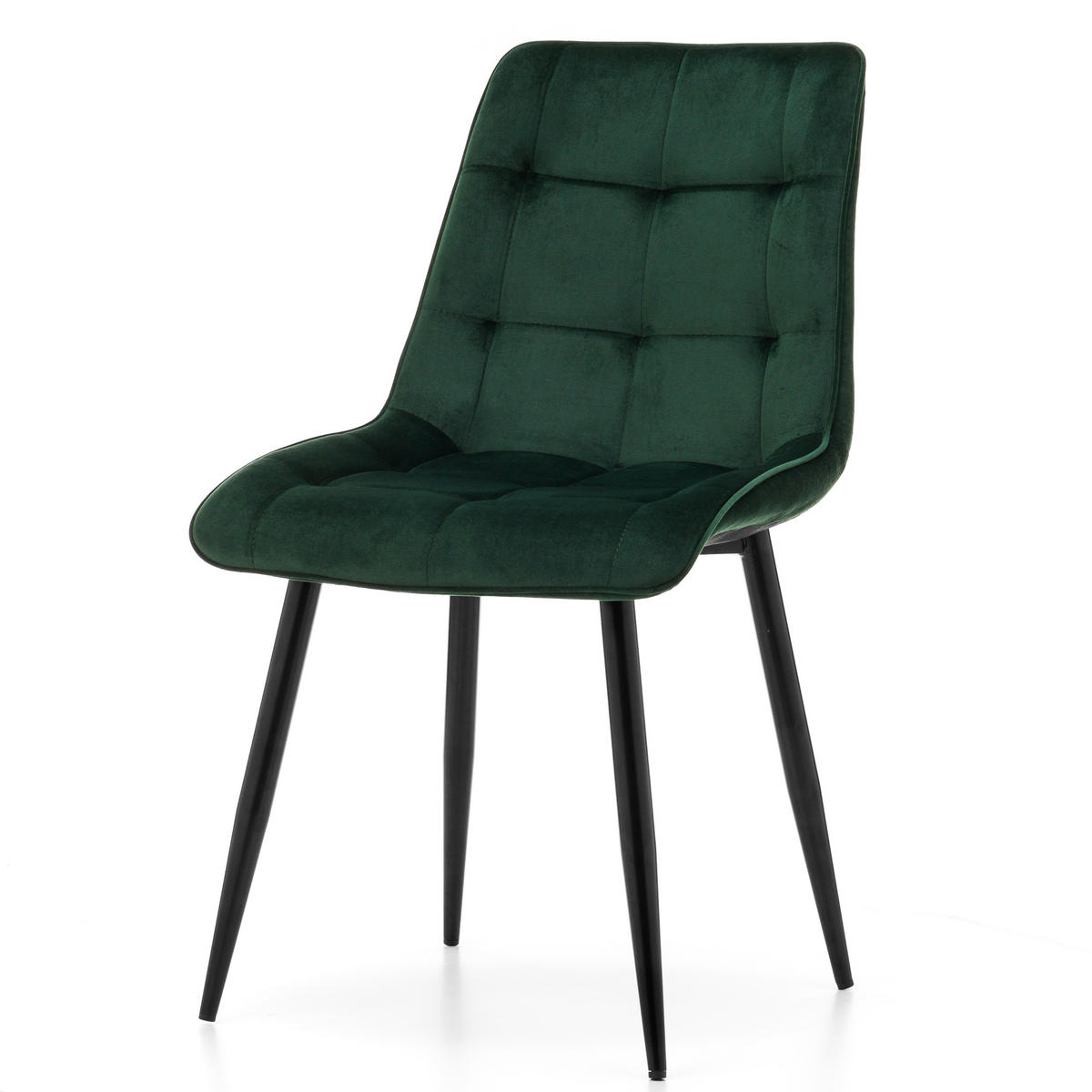 STUHL CHIC gespolsterter mit Steppung - grün - Samt Velours - Schwarz/Grün, Metall (50/88/47cm) - NEW HOME