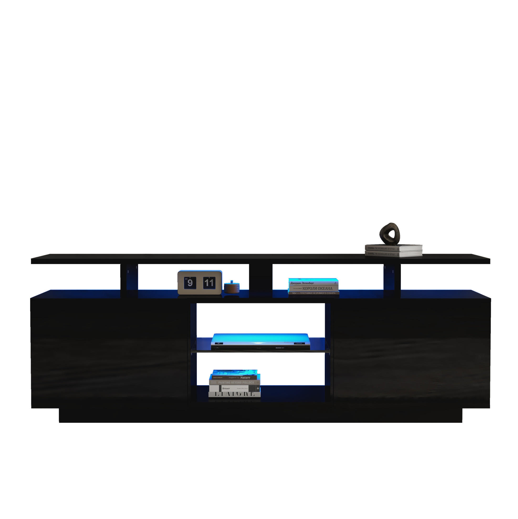 LOWBOARD 140/35/55 cm Schwarz aus Spanplatte mit LED-Beleuchtung - Schwarz, Holzwerkstoff (35/55/140cm) - OKMYHOME