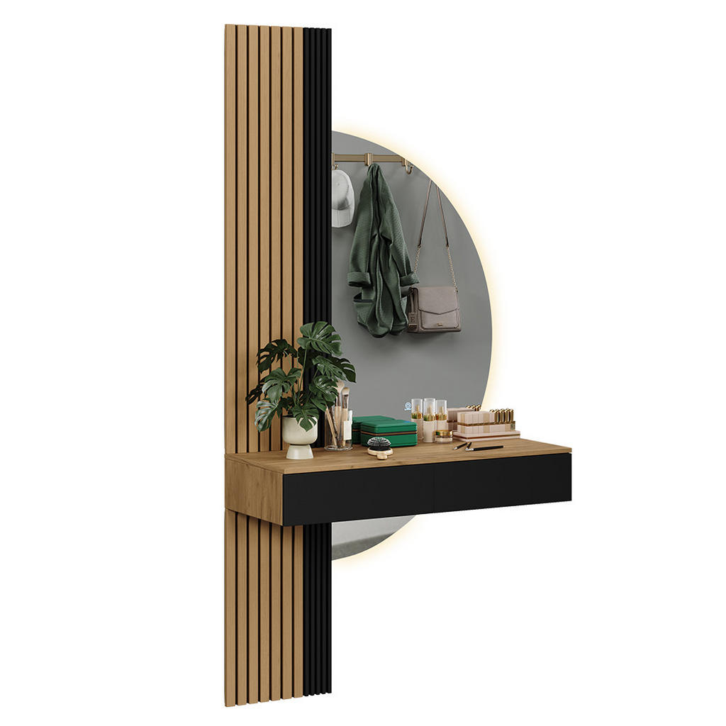 MASUTA DE TOALETA Melina Stejar/negru 100 cm cu oglindă LED