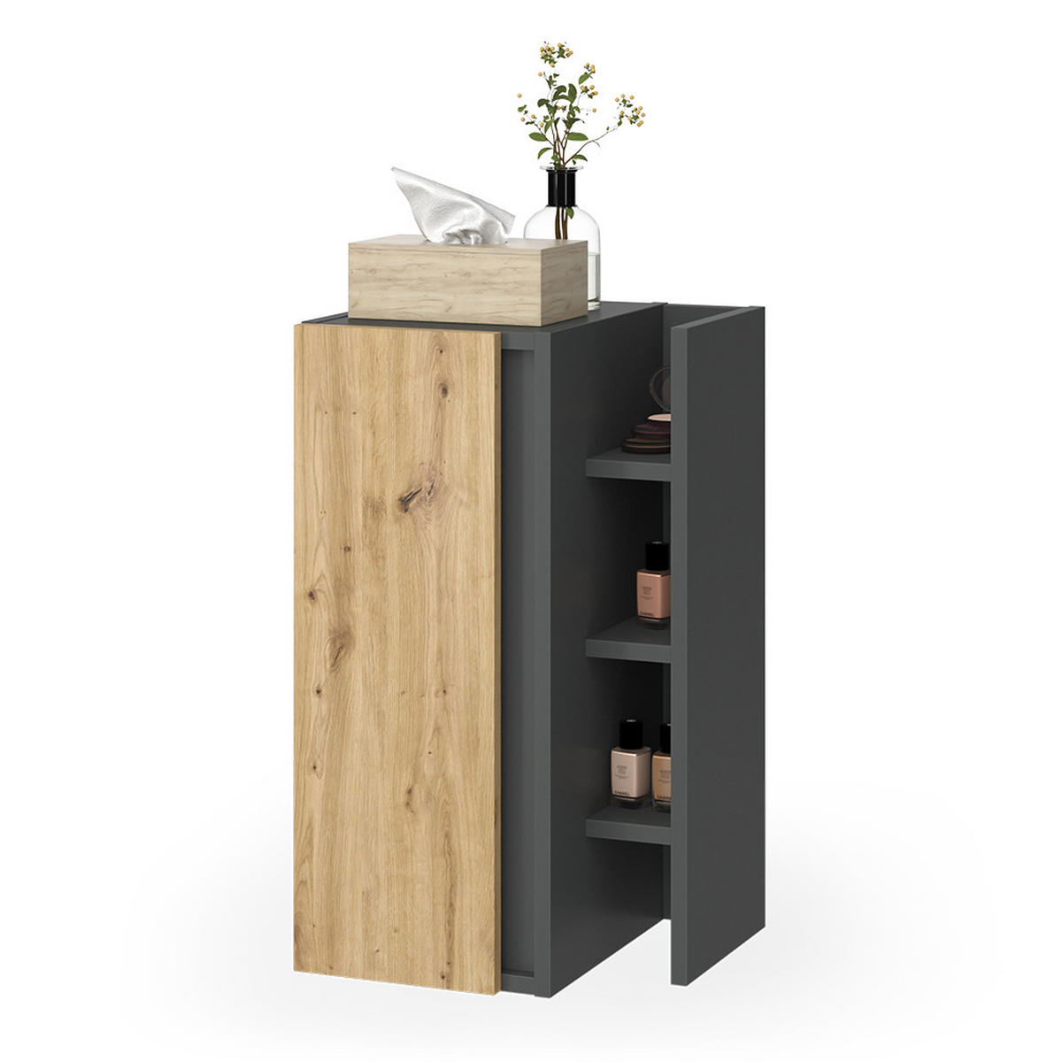 MIDISCHRANK Edelin Artisan 35 x 60 cm mit 3 Ablagefächern - Anthrazit, Holzwerkstoff (35/60/32cm) - Vicco