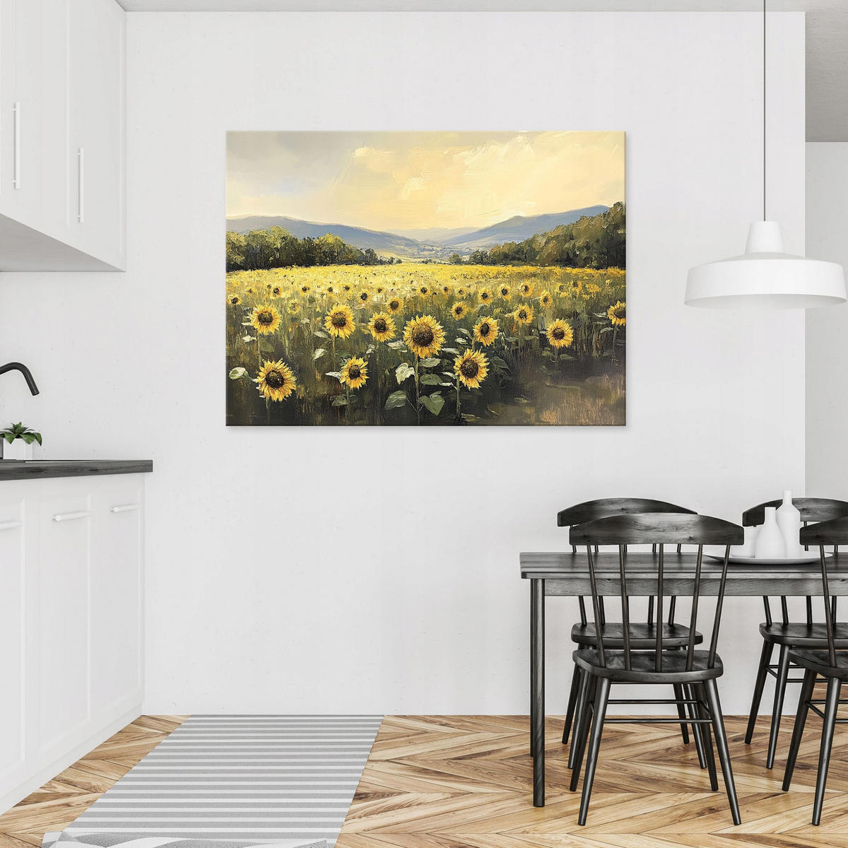 BILDER Blumenwiese Sonnenblumen Aquarell Wohnzimmer 100x70 - Multicolor, Holzwerkstoff (100/70cm) - Wallarena