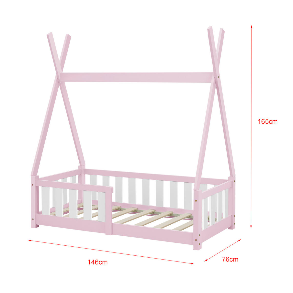 KINDERBETT Helsingborg - Rosa, Holz (70/140cm) - [en.casa]