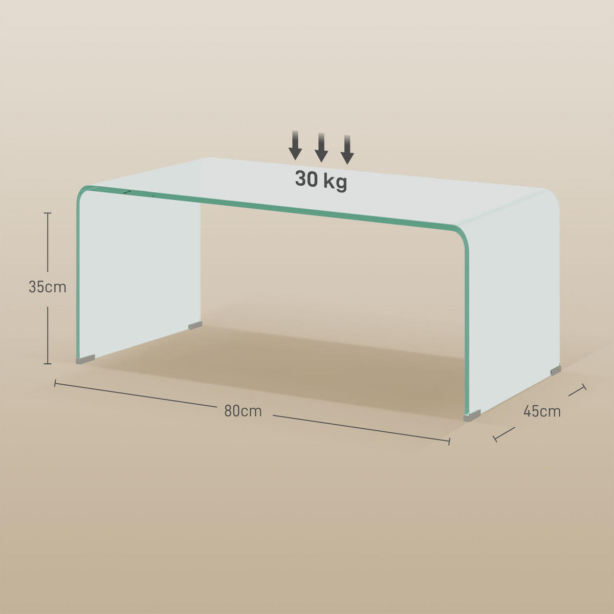 COUCHTISCH Beistelltisch aus gehärtetem Glas Moderner Kaffeetisch Transparent - Transparent, Glas (80/45/35cm) - HOMCOM