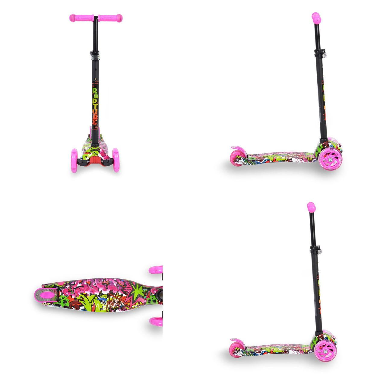 KINDERROLLER Rapture rosa aus Alu, Wassertransferdruck, PU Leuchträder - Rosa, Metall (54/13/87cm)