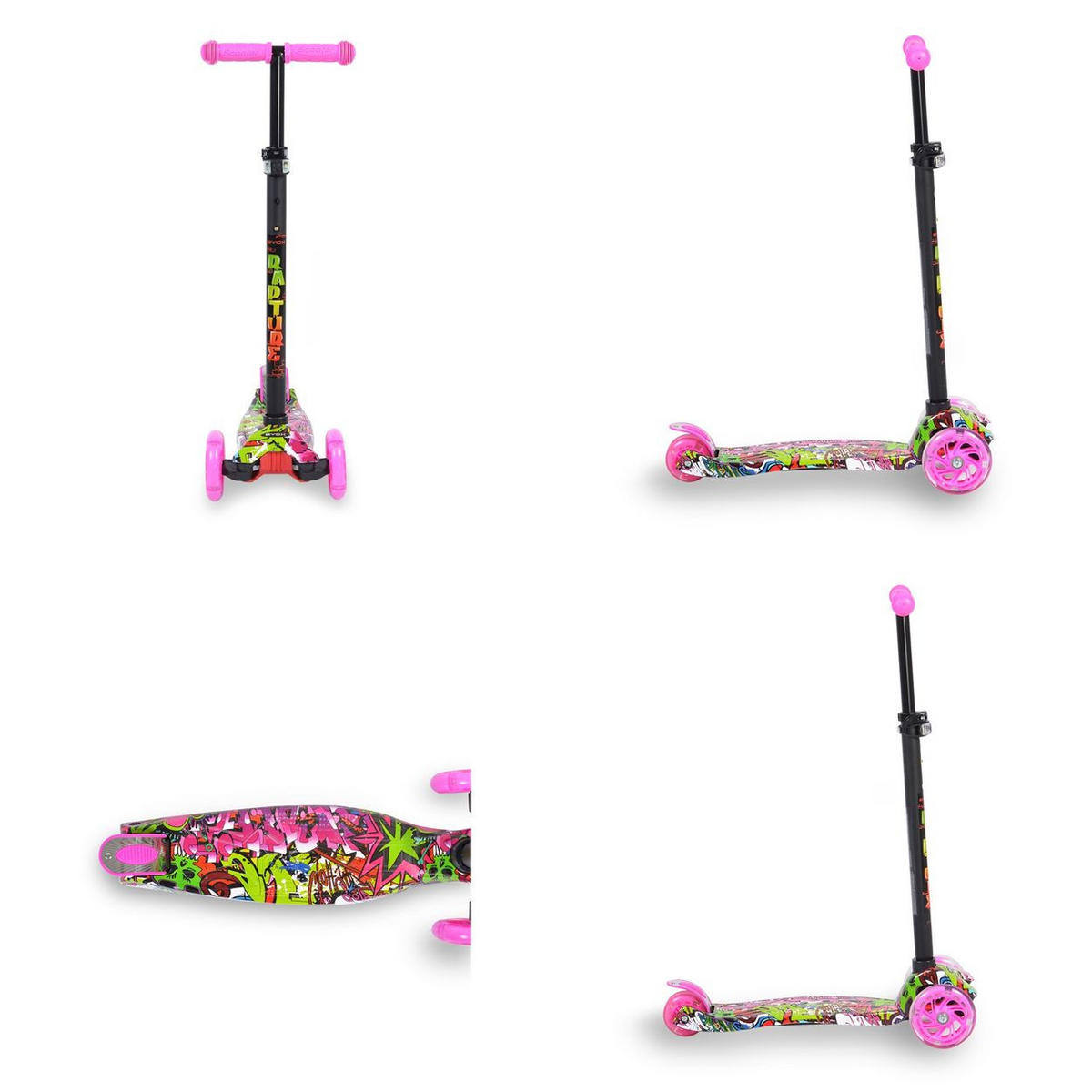 KINDERROLLER Rapture rosa aus Alu, Wassertransferdruck, PU Leuchträder - Rosa, Metall (54/13/87cm)