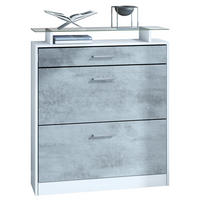 SCHUHSCHRANK Loret Front in Beton Oxid Optik - Hellgrau, Holzwerkstoff (89/104/23cm) - Vladon