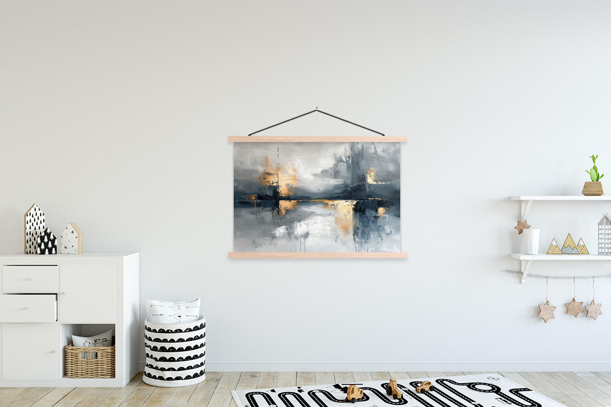 POSTER Kunst - Grau - Gold - Abstrakt 120x80 cm - Dunkelgrau, Textil (120/80/0.15cm) - MuchoWow