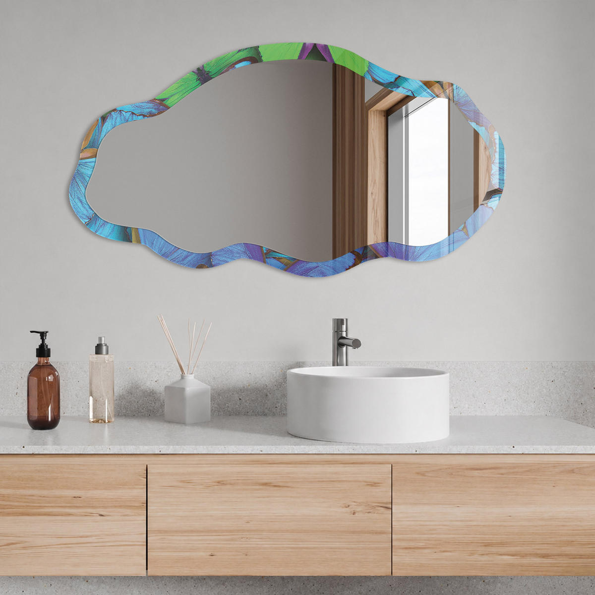 SPIEGEL 90x45 cm asymmetrisch mit Druck - Schmetterlingsenergie - Transparent, Glas (45/90/0.4cm) - TULUP