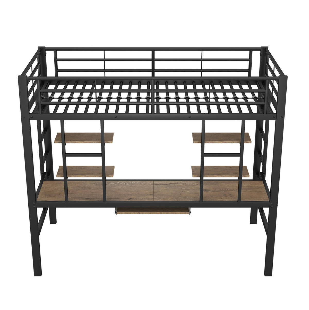 HOCHBETT aus Metall 90x200 cm Schwarz mit Schreibtisch, 2 Bücherregalen und Tastaturablage - Schwarz, Metall (90/200cm) - IVMEU