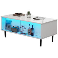 COUCHTISCH 105x50cm Weiß Höhenverstellbar LED Versteckter Stauraum Glas - Weiß, Holz (114.3/59.51/16.03cm) - FLIEKS