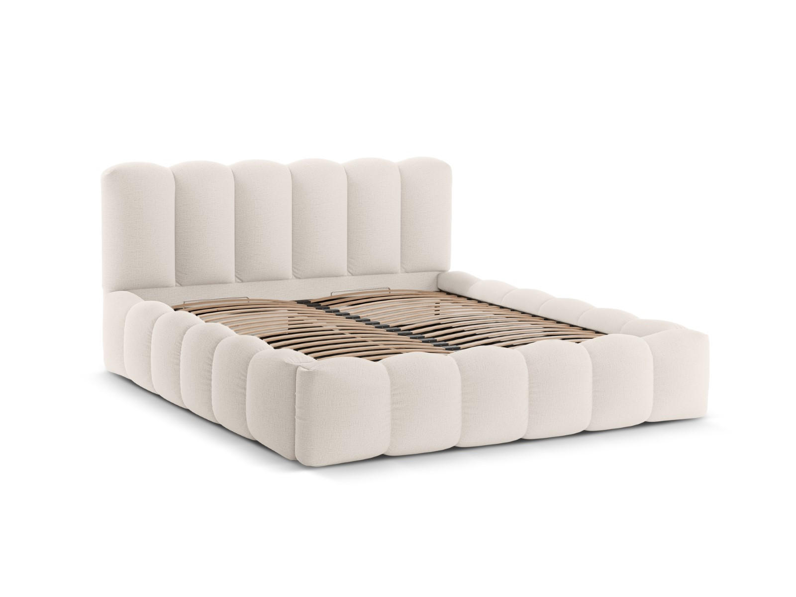 BETT mit Bettkasten und Kopfteil Lupine aus strukturiertem Stoff leichtes beige 200x200cm - Creme, Textil (200/200cm) - Micadoni