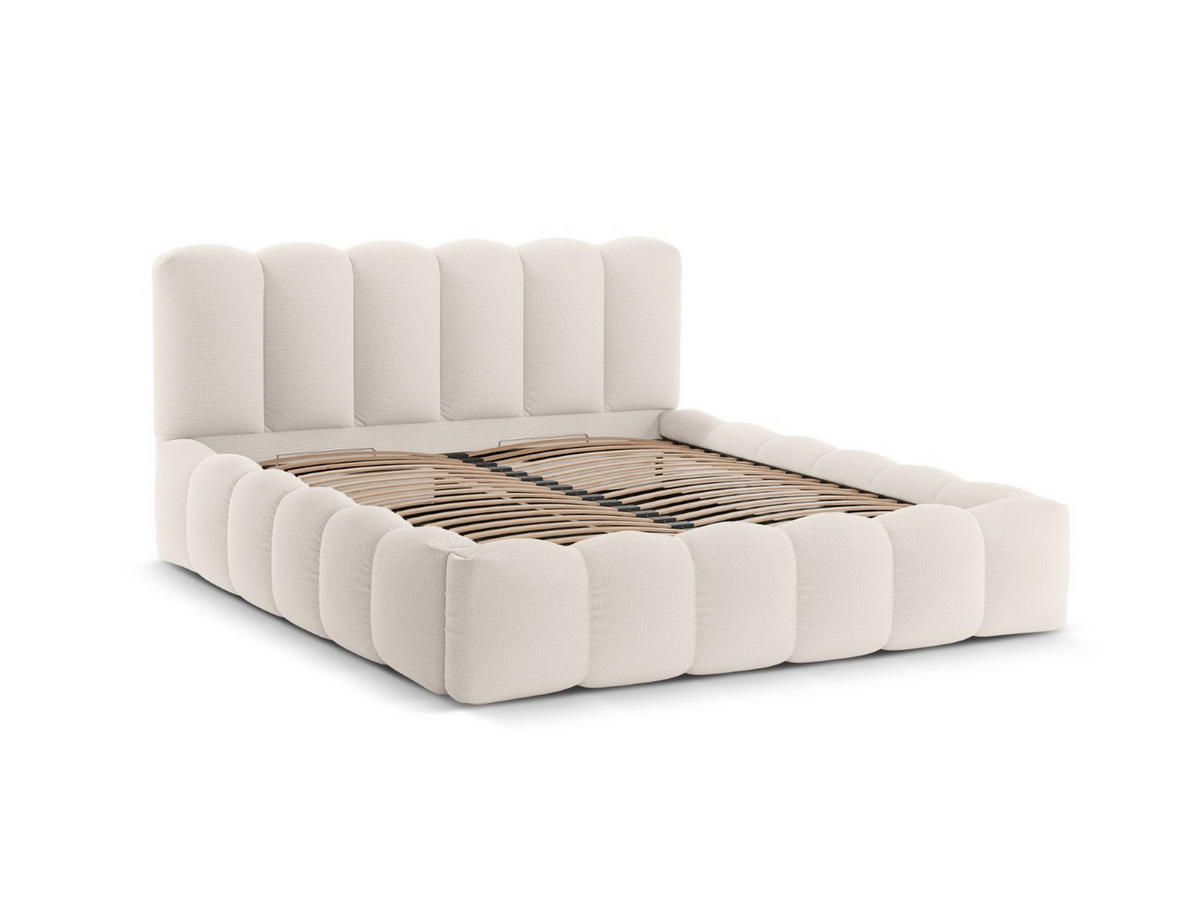 BETT mit Bettkasten und Kopfteil Lupine aus strukturiertem Stoff leichtes beige 140x200cm - Creme, Textil (140/200cm) - Micadoni