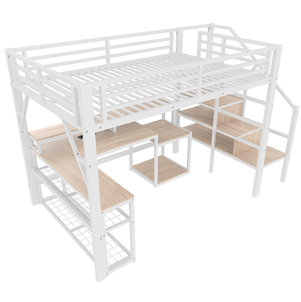 HOCHBETT 140/200 cm Weiß aus Metall und MDF mit Schreibtisch - Weiß, Metall (140/200cm) - OKMYHOME