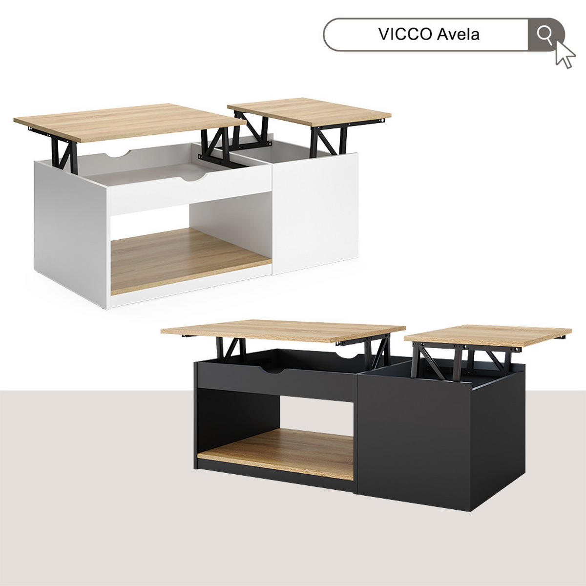 COUCHTISCH Avela Weiß/Sonoma 55 x 110 cm - Weiß, Holzwerkstoff (110/55/54cm) - Vicco