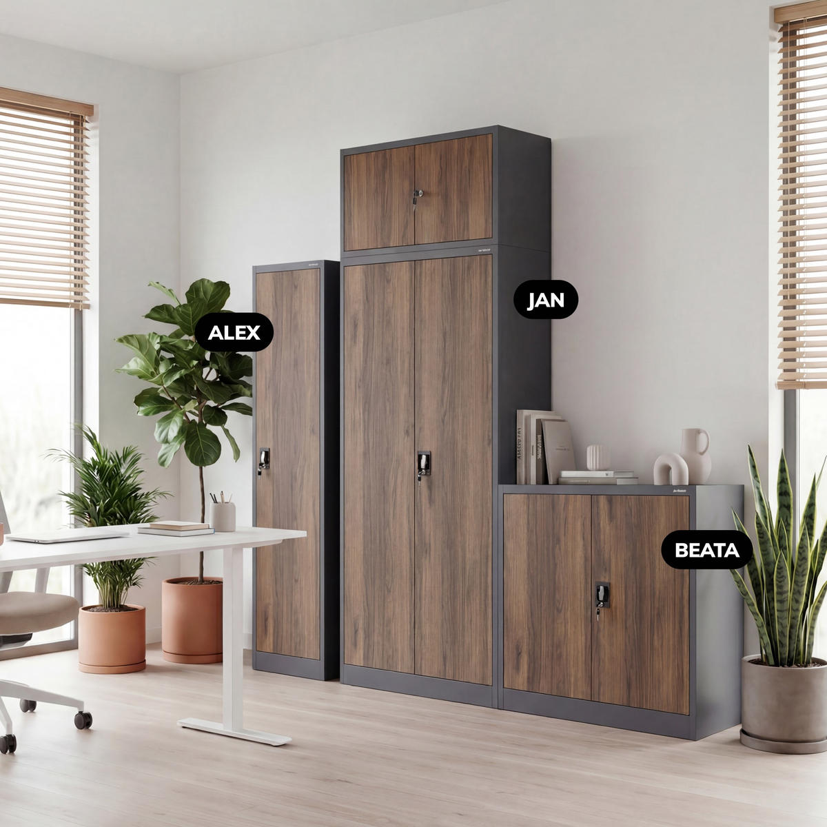 AKTENSCHRANK JAN 185x90x45 cm - Braun/Weiß, Metall (90/185/40cm) - Jan Nowak