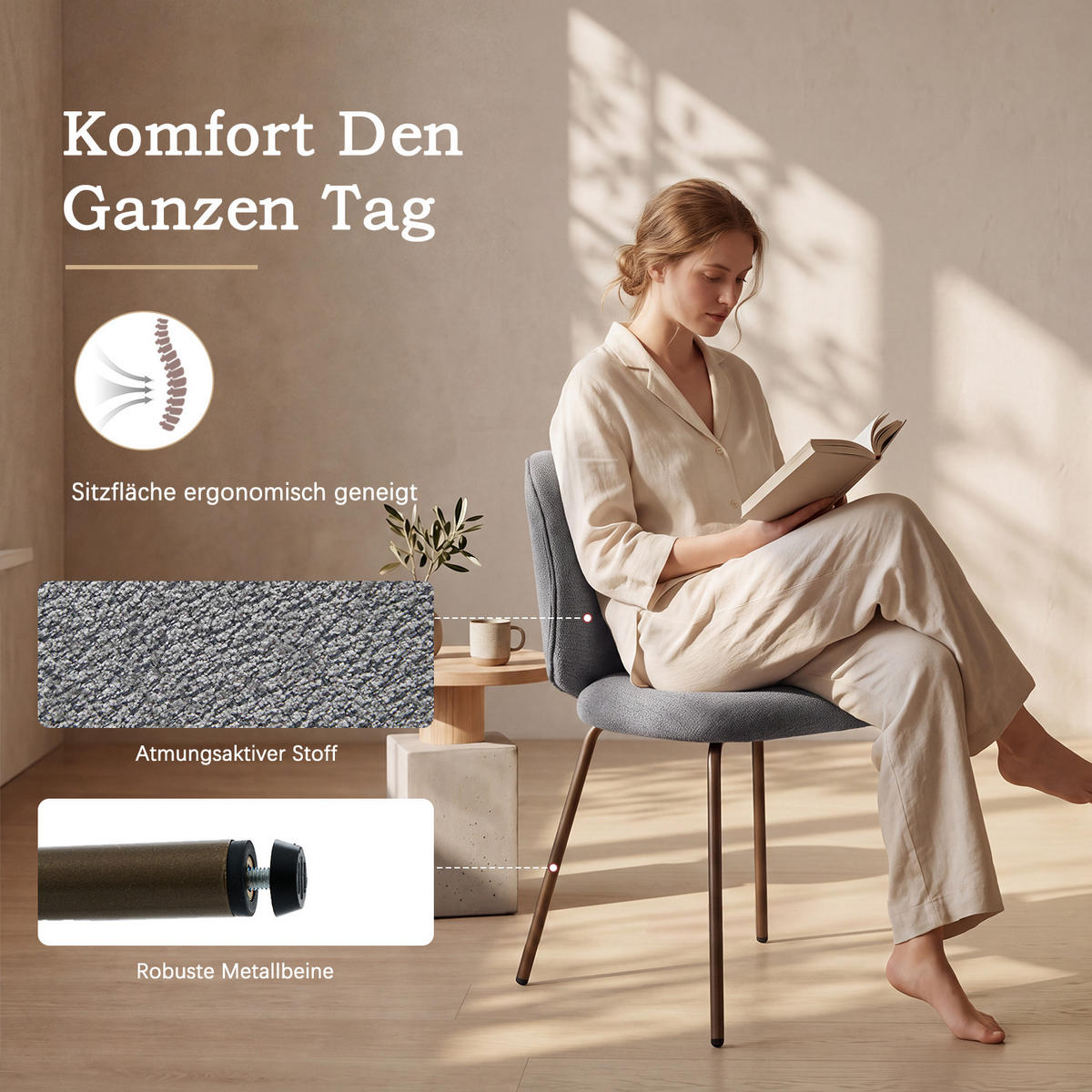 CHENILLE-STÜHLE im 6er-Set, mit geschwungener Rückenlehne und weicher Polsterung, Grau - Grün, Textil (52/80/58cm) - Meubles Cosy