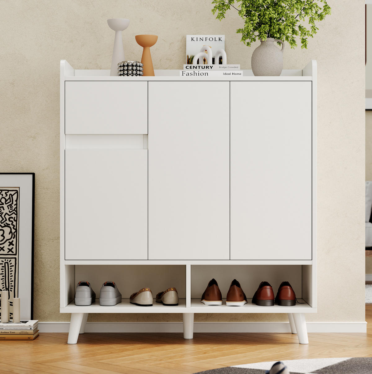 SCHUHSCHRANK 90/35/99 cm in Weiß – platzsparend mit verstellbaren Böden - Weiß, Holzwerkstoff (90/99/35cm) - BEAOK