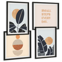 BILDER SET 4er Set - 50x50 cm & 40x60 cm Schwarzer Rahmen - Pflanzenmuster große minimalistische Sonnen - Schwarz, Kunststoff (50/50cm) - TULUP