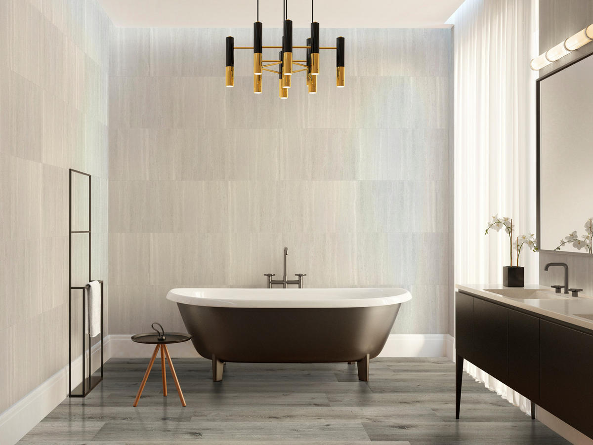 AQUA Click Tiles XL - Wasserdichte Wandpaneele und Bodenpaneele für Badezimmer - Dundee XL - grau - 5 Paneele (2,26m²) - Grau, Kunststoff (95/47.5/0.4cm) - Aqua-Step® 