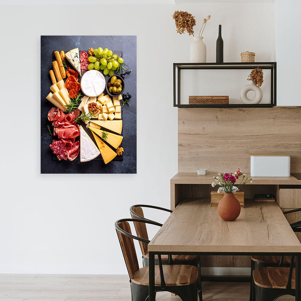 LEINWANDBILD Aufschnitt- und Käseplatte 70x100cm - Grau, Textil (70/100cm) - Feeby
