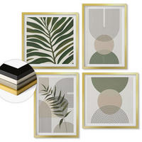 WANDBILDER 4er Set - 50x50 cm & 40x60 cm Goldrahmen - Abstrakte Blätter im Boho-Stil - Goldfarben, Kunststoff (50/50cm) - ArtPrintCave