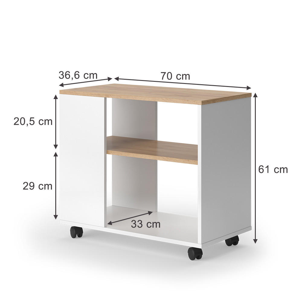 COUCHTISCH Marian Goldkraft Eiche/Weiß 70 x 36.6 cm mit Rollen - Eiche Wotan/Weiß, Holzwerkstoff (36.6/70/61cm) - Vicco