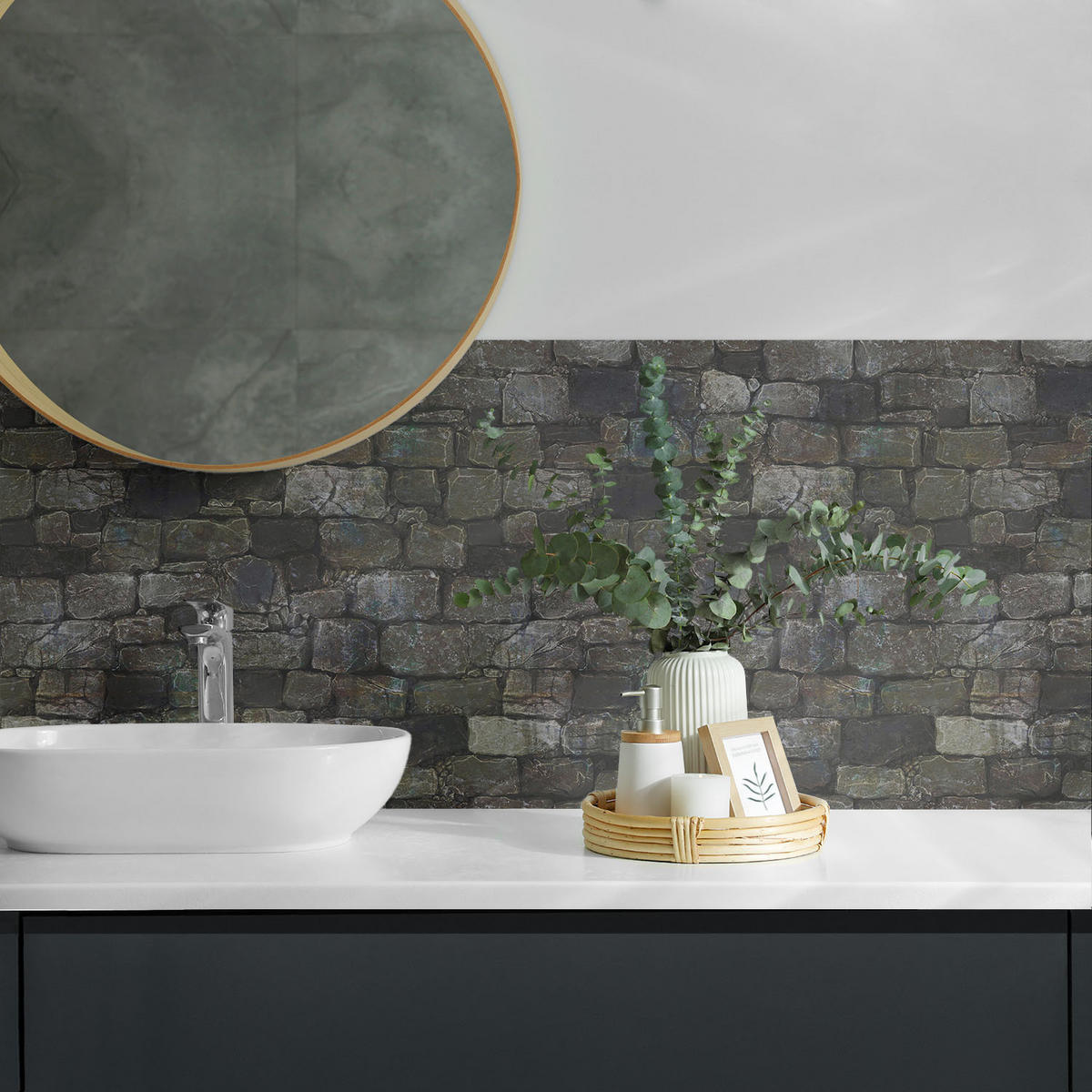 WANDPANEEL 4x 50x50 cm selbstklebend Rocassa - Dunkelgrau, Kunststoff (50/1.6/50cm) - Wallfluent