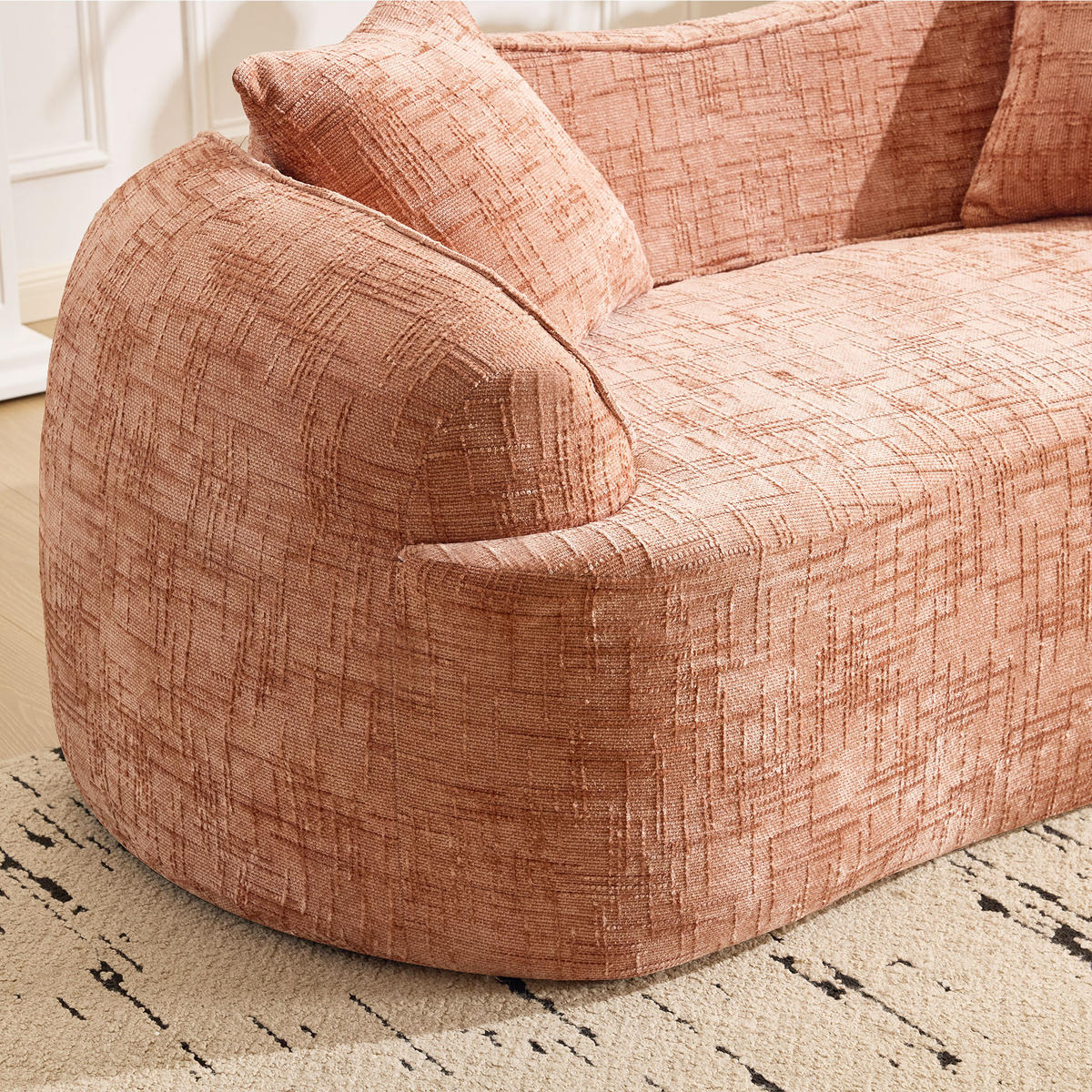 SOFA 2-Sitzer gebogen in Rosa mit ergonomischer Schaumstoffpolsterung und 2 Kissen 170/87/70 cm - Rosa, Kunststoff (170/70/87cm) - OKWISH