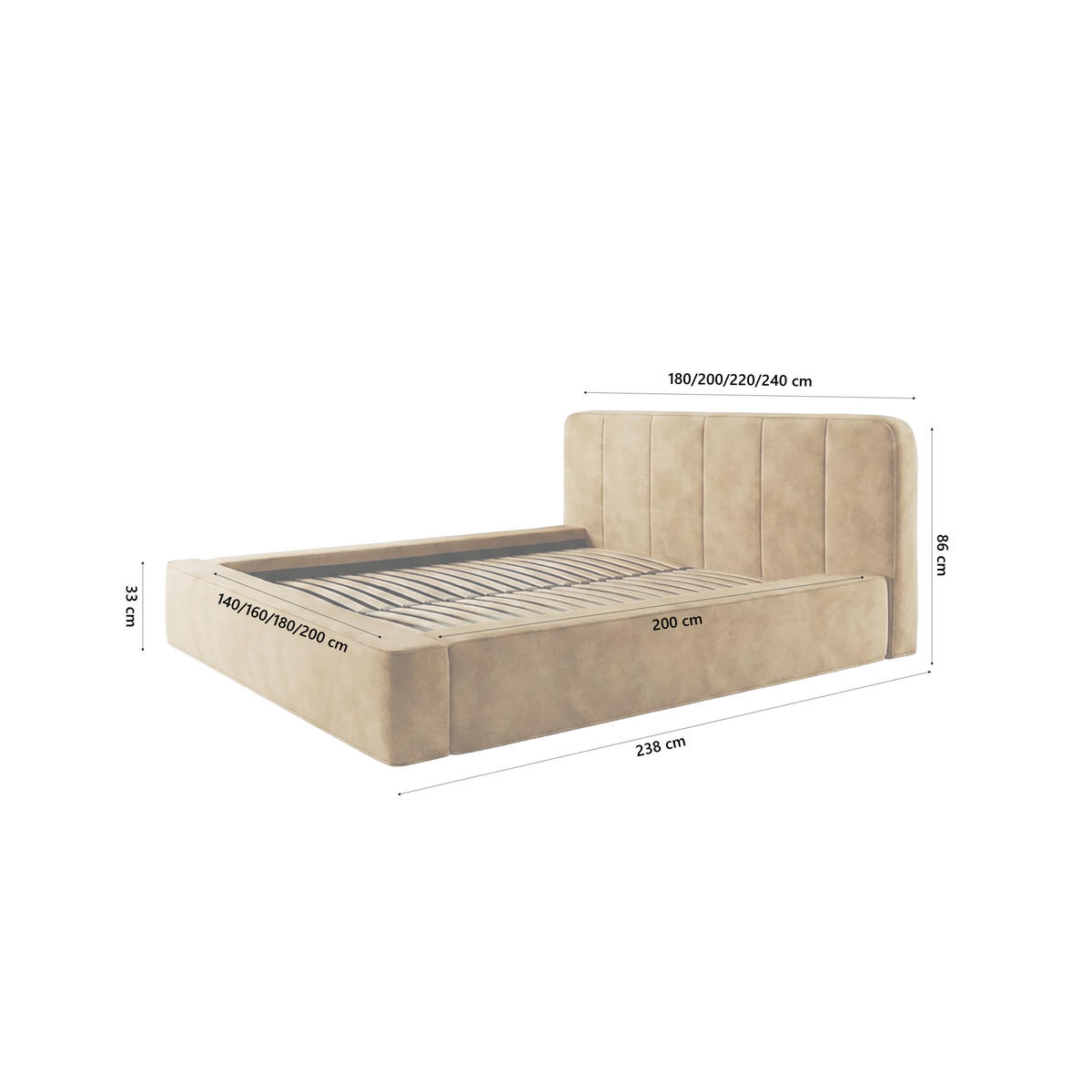 POLSTERBETT BEJO 160x200 cm, Beige - Beige, Textil (200/160cm) - Fedve