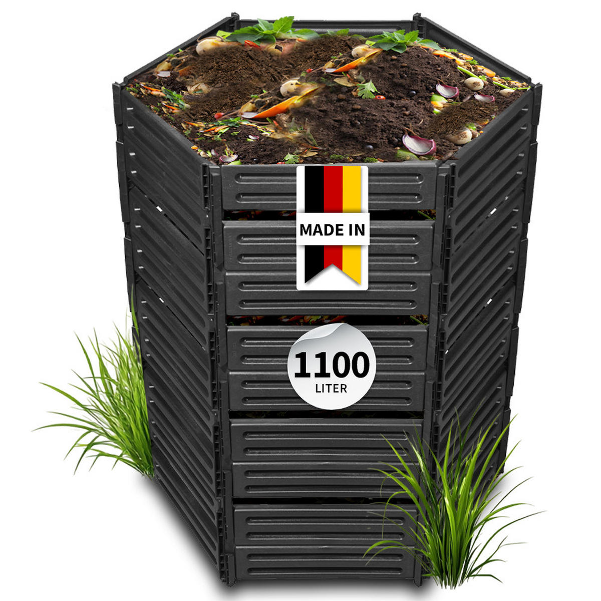 STECKKOMPOSTER 1100 L, schwarz - Schwarz, Kunststoff (111/135/111cm) - GARANTIA