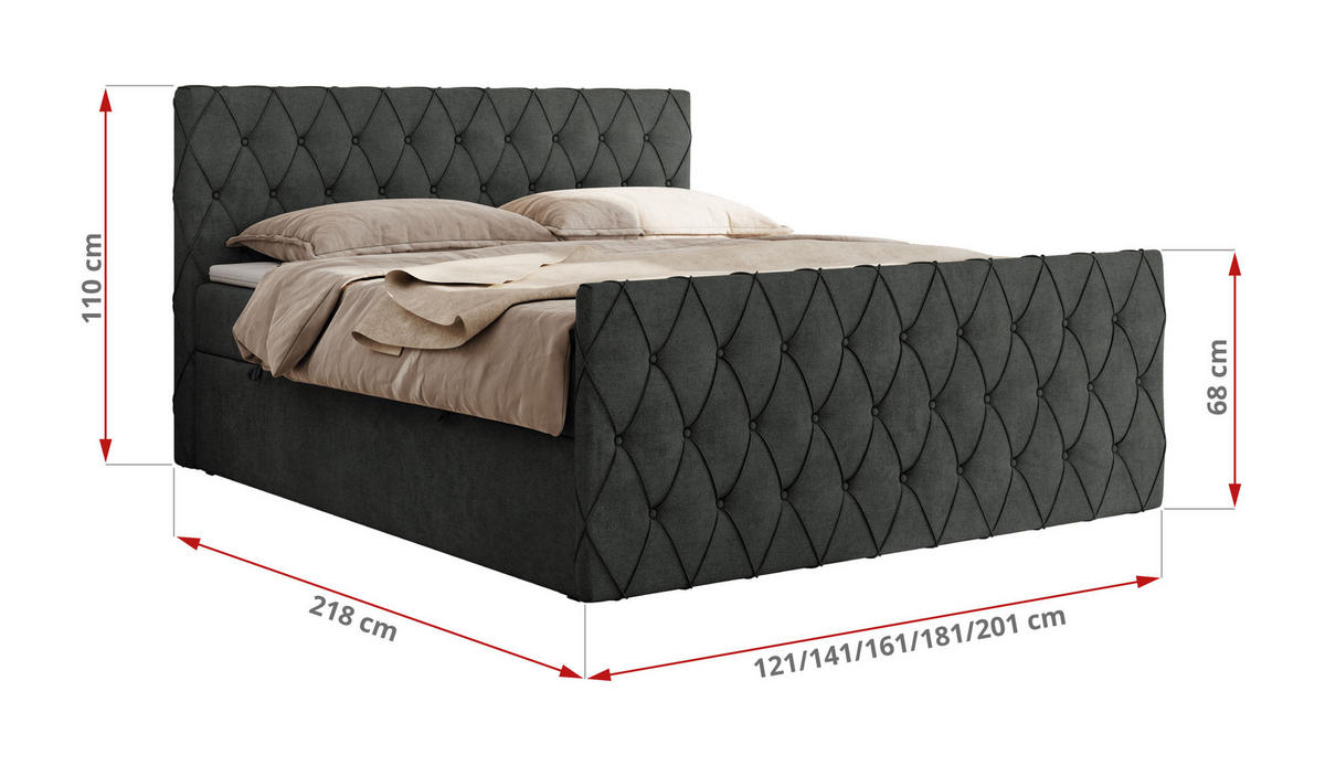BOXBETT MIREN DUO 120/200 - Dunkelgrau Strukture - H3 - Dunkelgrau, Holz/Textil (120/200cm) - MKS