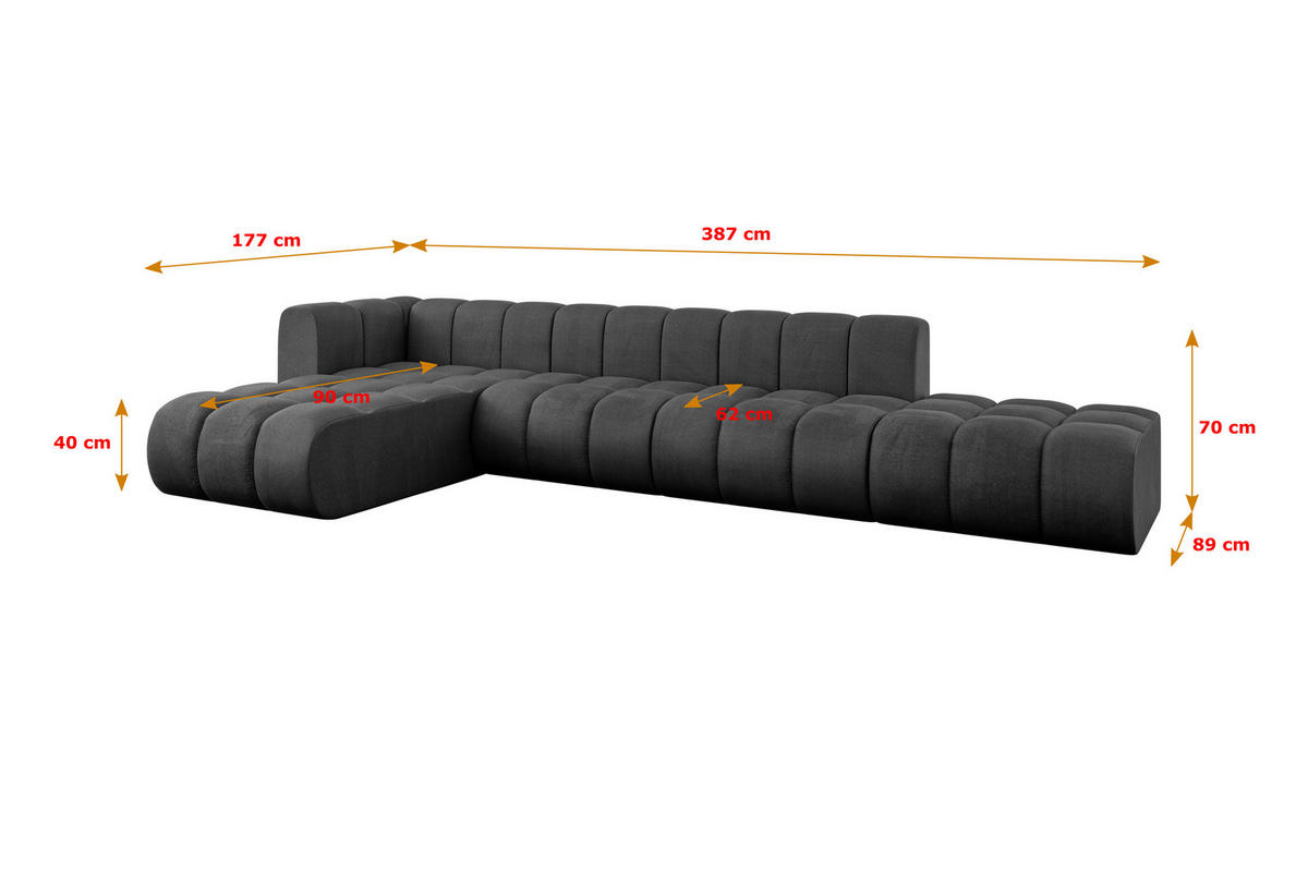 ECKSOFA modulares Sofa Zuvon-L2 - 387x177x70 cm Schwarz - Schwarz, Holzwerkstoff/Textil (387/177cm) - ALTDECOR