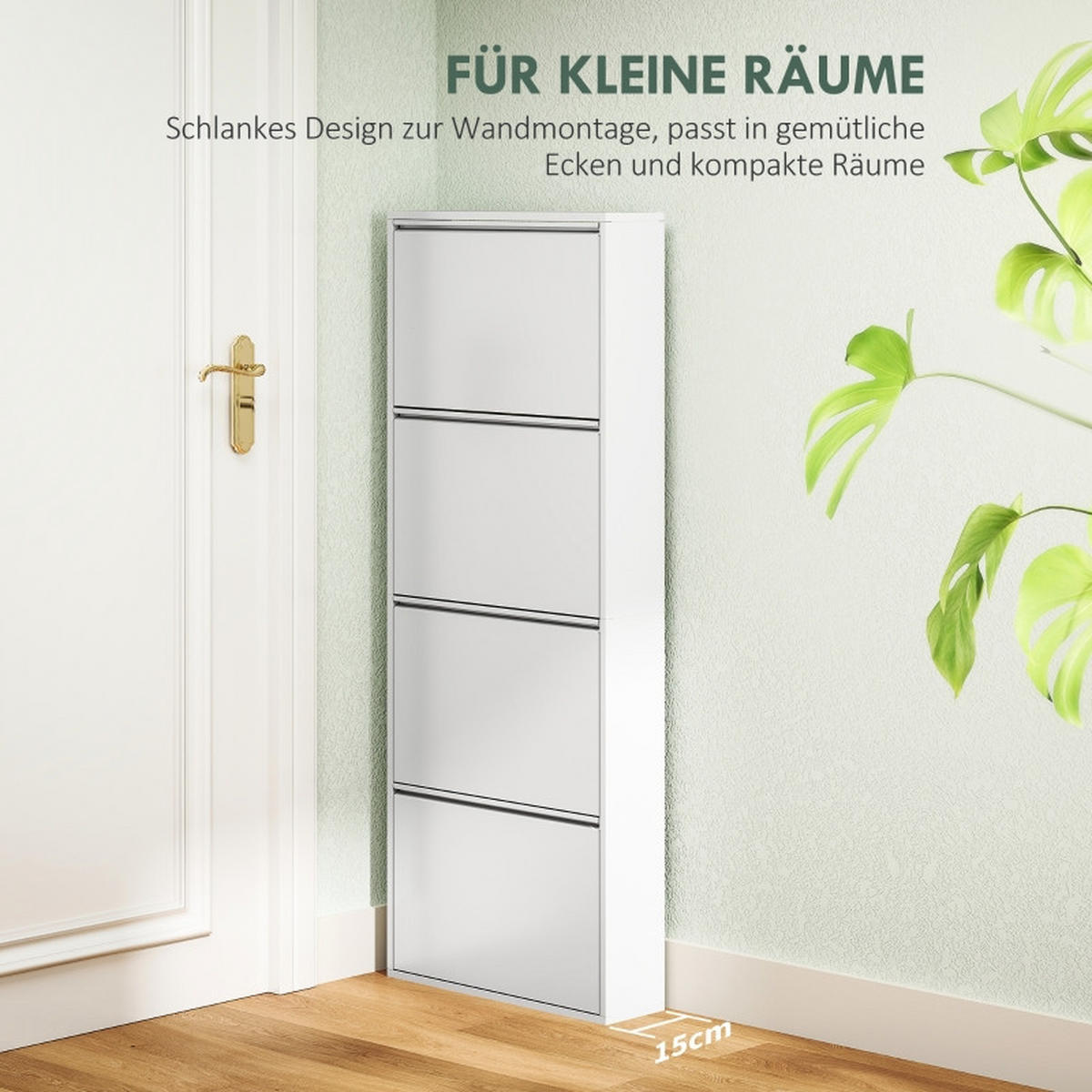 SCHUHSCHRANK 55/15/139,5 cm weiß aus Metall mit 4 Klappen - Weiß, Metall (55/139/15cm) - OKWISH