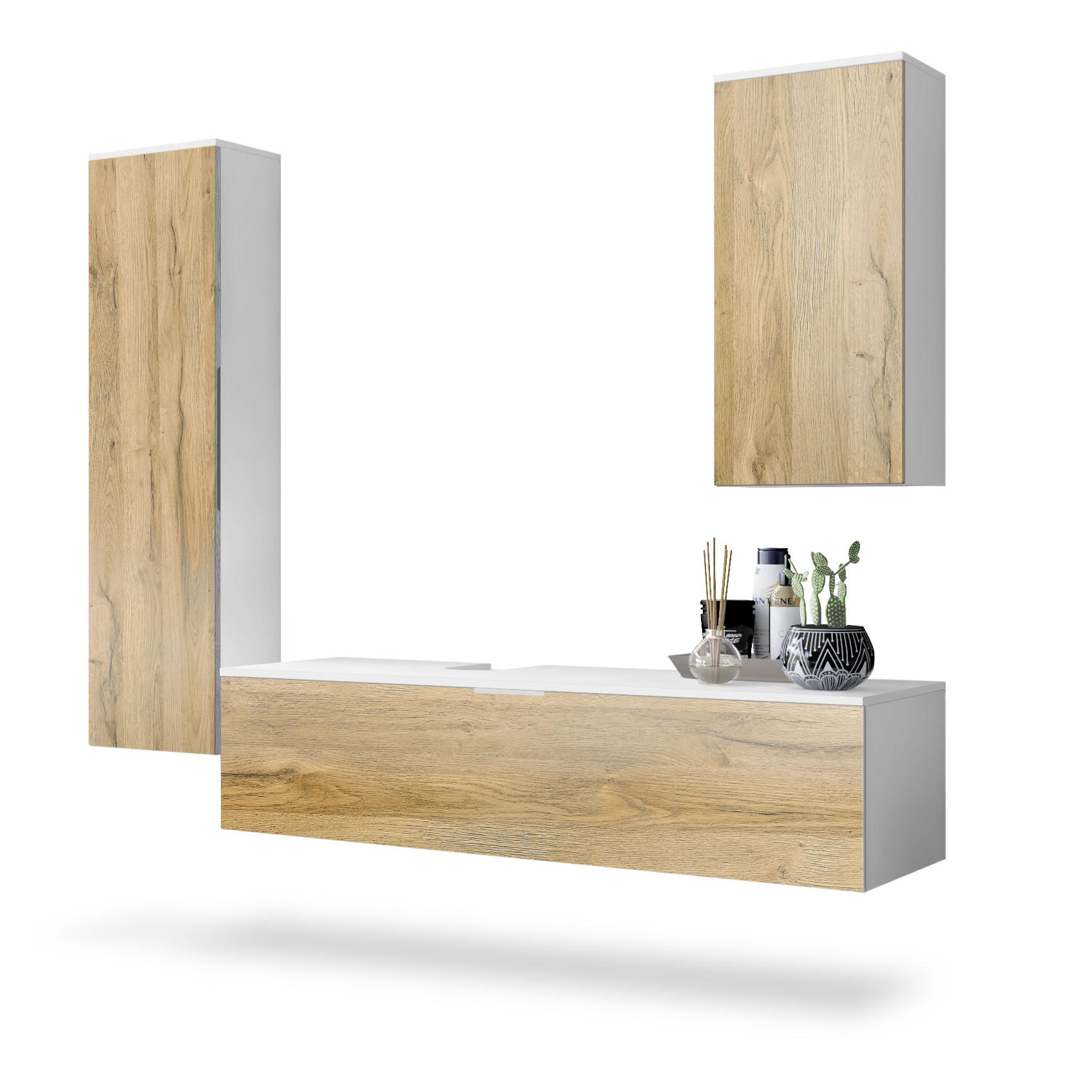 BADMÖBELSET Beach Fronten in Eiche Natur - Eichefarben, Holzwerkstoff (210/185/51cm) - Vladon